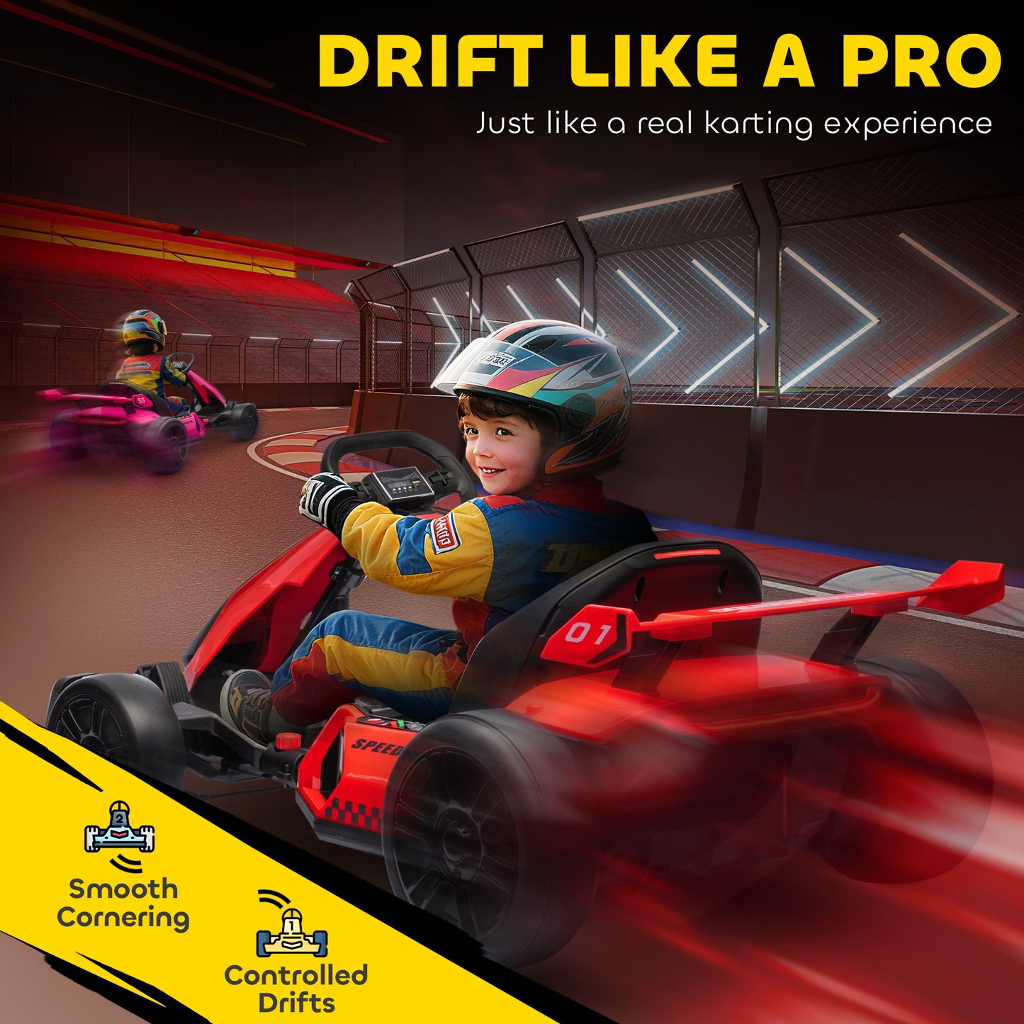 24V Electric Go Kart for Kids with 7.5 MPH Speed – Adjustable Seat, Slow Start Ride-On Car, High-Power Battery Go Cart (Red)