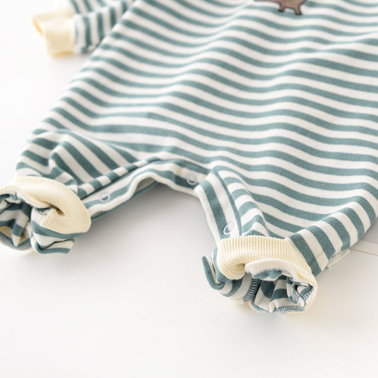 Baby Dinosaur Embroidered Striped Jumpsuit for Boys & Girls – Cartoon Long Sleeve Infant Romper, Soft Cotton Newborn Outfit, Unisex Baby Clothes