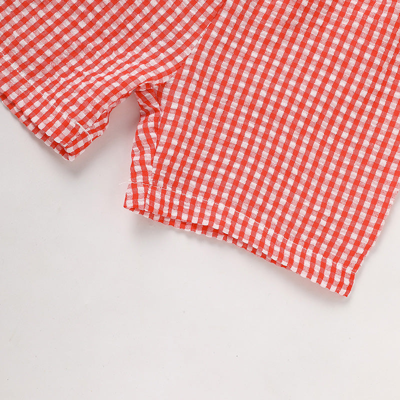Toddler Baby Boy Back to School Outfit – Summer Applique T-Shirt & Red Gingham Shorts Set, Cute Kids 2-Piece Clothing Set