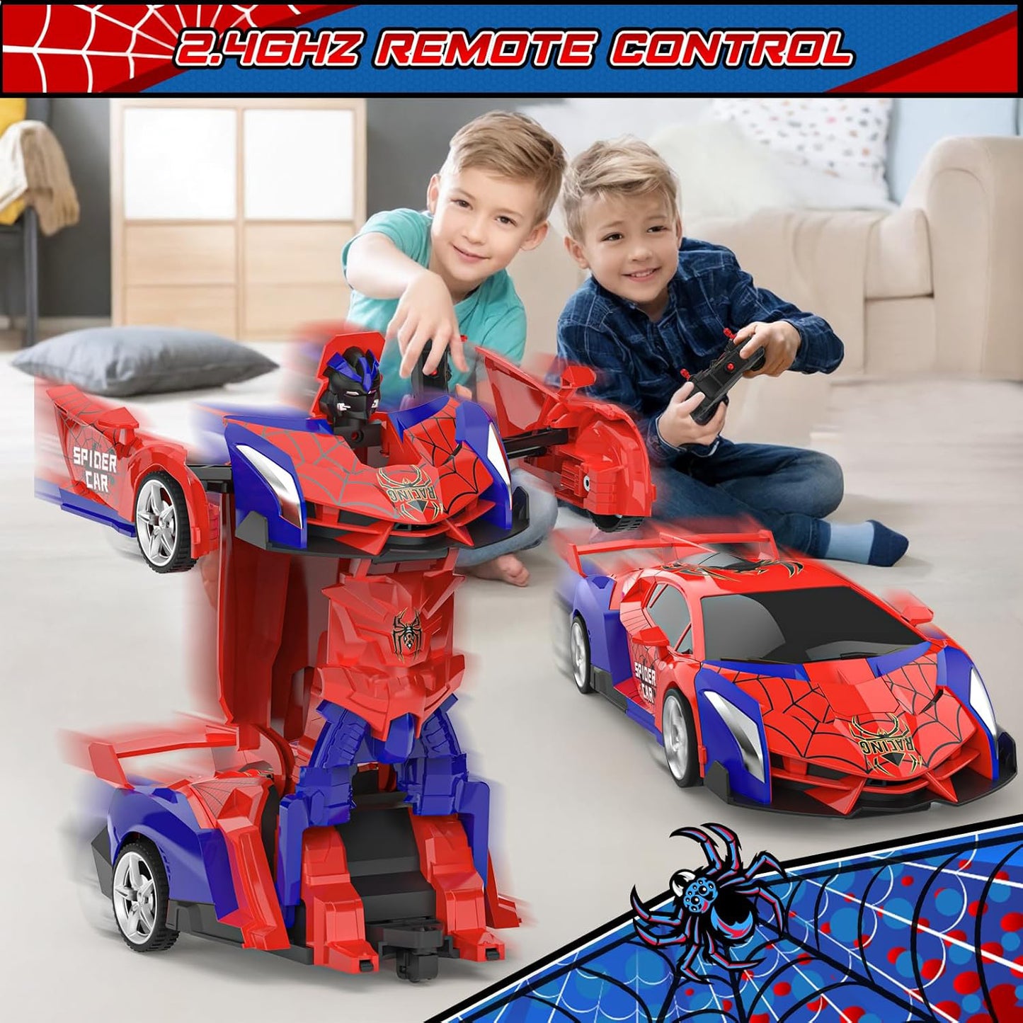 Transforming RC Car Robot Toy for Boys – 2.4GHz Remote Control Car, One-Button Deformation, 360° Rotation Stunt Car, Scale Model Transformer Vehicle Gift for Kids
