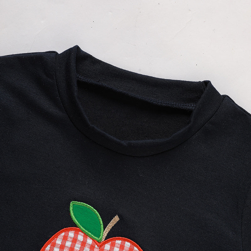 Toddler Baby Boy Back to School Outfit – Summer Applique T-Shirt & Red Gingham Shorts Set, Cute Kids 2-Piece Clothing Set