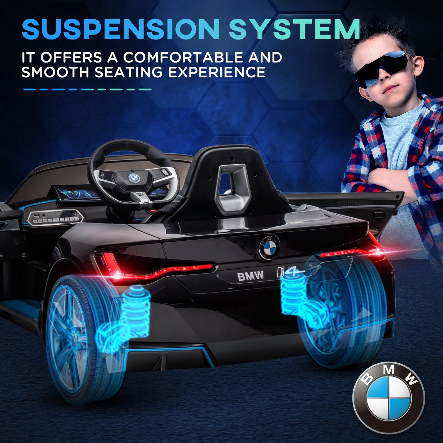 12V Kids Electric Ride-On Car with 2.4G Remote Control, Suspension System, Battery Powered Ride-On Toy, Safe & Durable, Black