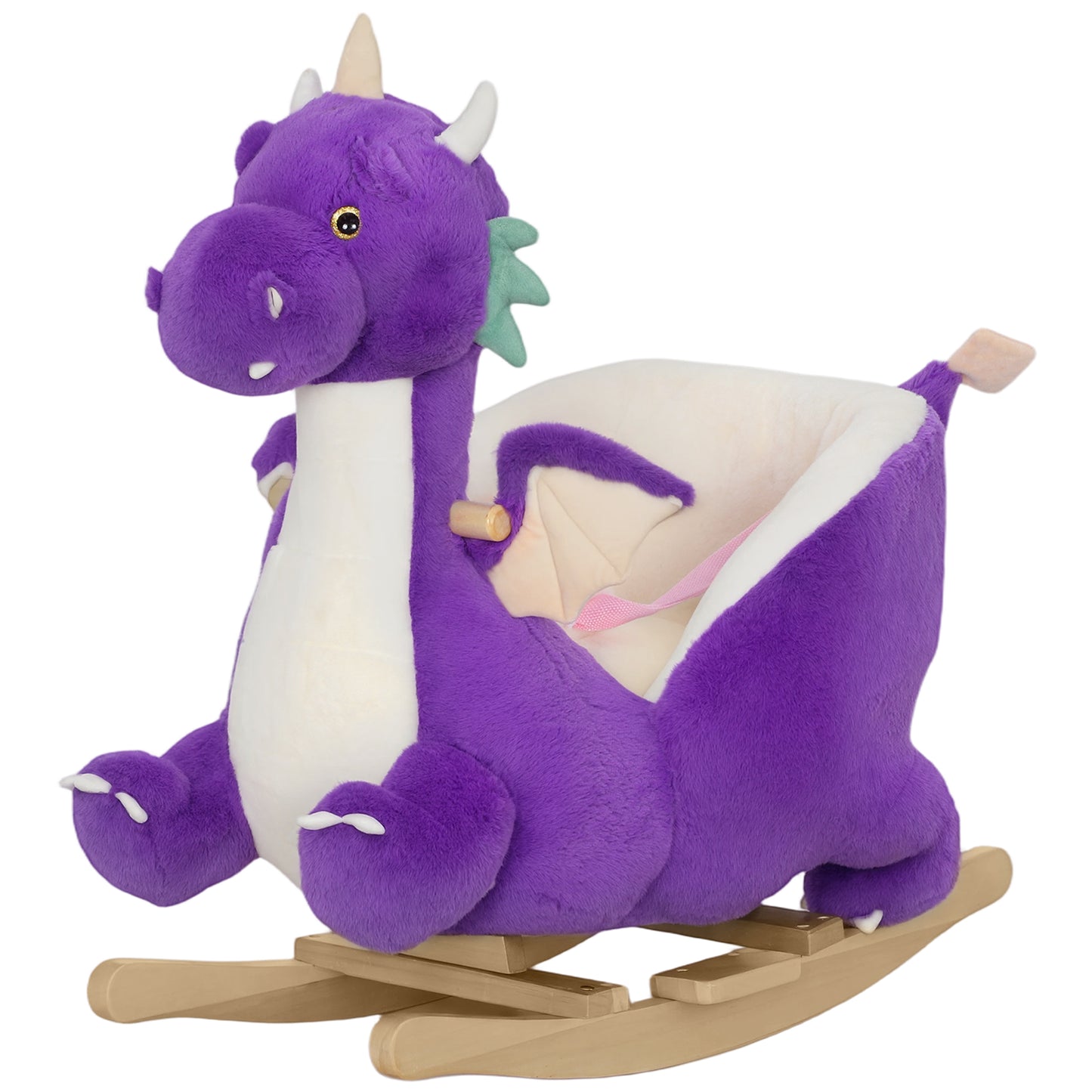 Baby Rocking Horse Ride-On Toy with Dragon Roar Sound – Safe Kids Rocker with Seat Belt, Plush Ride Toy for Toddlers 18–36 Months, Purple