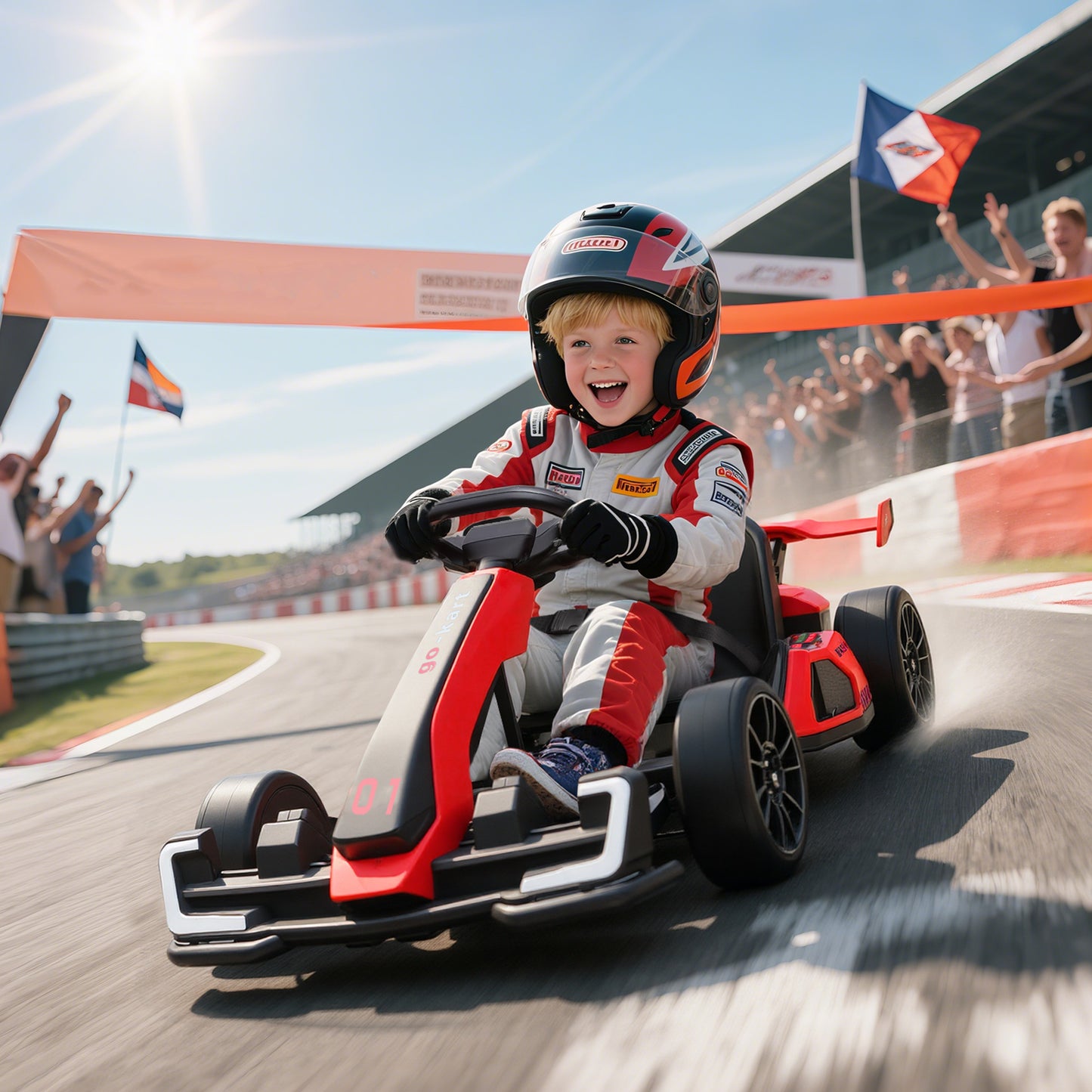 24V Electric Go Kart for Kids with 7.5 MPH Speed – Adjustable Seat, Slow Start Ride-On Car, High-Power Battery Go Cart (Red)