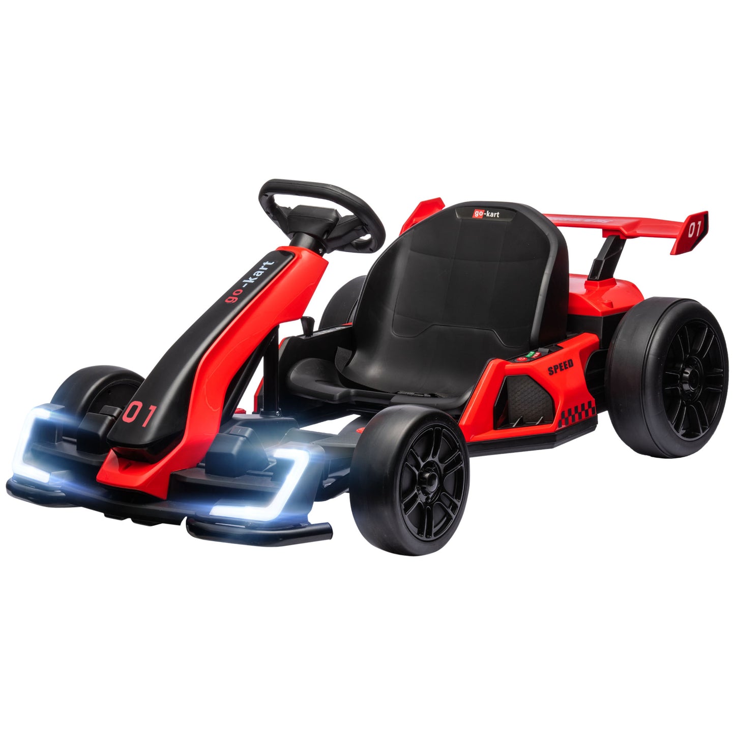 24V Electric Go Kart for Kids with 7.5 MPH Speed – Adjustable Seat, Slow Start Ride-On Car, High-Power Battery Go Cart (Red)